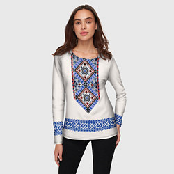 Лонгслив женский Славянская вышиванка - узор обережник, цвет: 3D-принт — фото 2