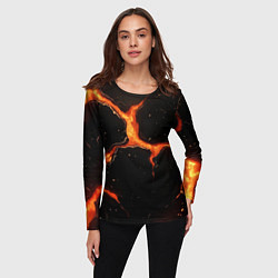Лонгслив женский Оранжевый разлом на черной текстуре, цвет: 3D-принт — фото 2