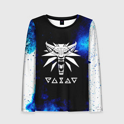 Женский лонгслив Ведьмак лого синие краски