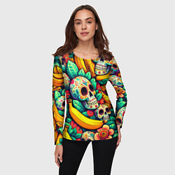 Лонгслив женский Паттерн из черепов и бананов - нейроарт, цвет: 3D-принт — фото 2