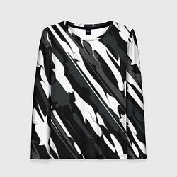 Лонгслив женский Разводы белым на черном, цвет: 3D-принт