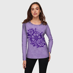 Лонгслив женский Штурвал в розах, цвет: 3D-принт — фото 2