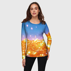 Лонгслив женский Золотые шарики на голубом фоне, цвет: 3D-принт — фото 2