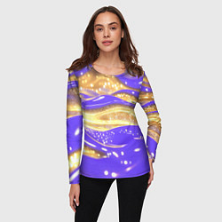 Лонгслив женский Фиолетово-золотая жидкая текстура, цвет: 3D-принт — фото 2