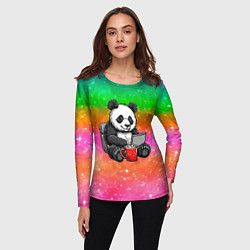 Лонгслив женский Панда с кофе за ноутом, цвет: 3D-принт — фото 2