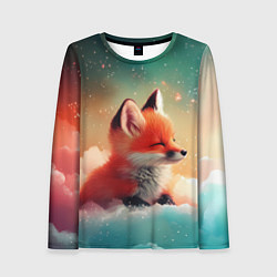 Женский лонгслив Милый лисенок спит на облаке