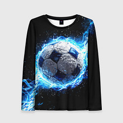 Лонгслив женский Футбольный мяч в синем пламени, цвет: 3D-принт