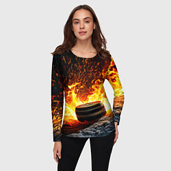 Лонгслив женский Шайба в огне, цвет: 3D-принт — фото 2