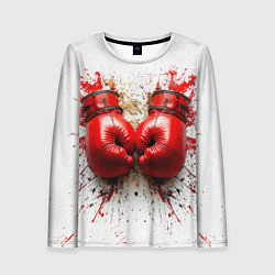 Лонгслив женский Красные бойцовские перчатки на белом, цвет: 3D-принт