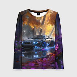 Лонгслив женский BMW синие неоновые фары, цвет: 3D-принт