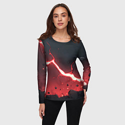 Лонгслив женский Красная молния на черной текстуре, цвет: 3D-принт — фото 2