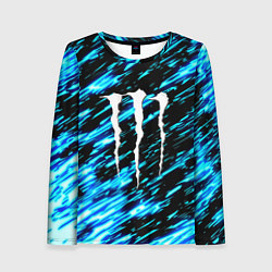 Лонгслив женский Monster energy штрихи голубых неоновых красок, цвет: 3D-принт