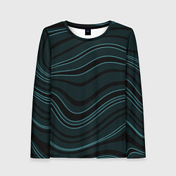Лонгслив женский Тёмный синий волнистые полосы, цвет: 3D-принт