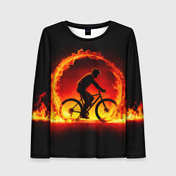 Женский лонгслив Трековый велосипедист в огне