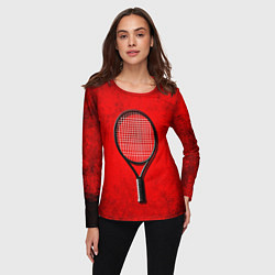 Лонгслив женский Теннисная ракетка на красном, цвет: 3D-принт — фото 2