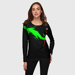 Лонгслив женский Color black green red, цвет: 3D-принт — фото 2