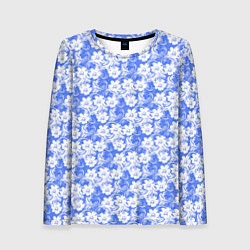 Женский лонгслив Бело-голубой цветочный