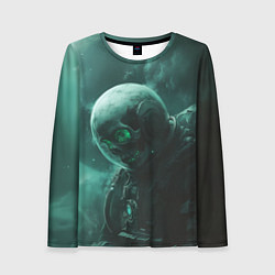 Женский лонгслив Космонавт скелет с зеленым светом