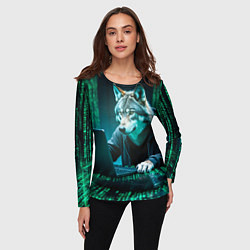 Лонгслив женский Волк хакер, цвет: 3D-принт — фото 2