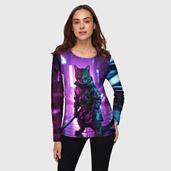 Лонгслив женский Котик с катаной, цвет: 3D-принт — фото 2