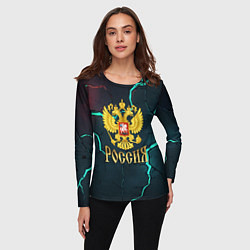 Лонгслив женский Россия - синие молнии, цвет: 3D-принт — фото 2