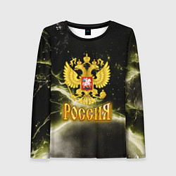 Женский лонгслив Россия - герб на черно-зеленом фоне