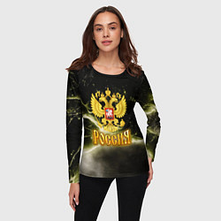 Лонгслив женский Россия - герб на черно-зеленом фоне, цвет: 3D-принт — фото 2