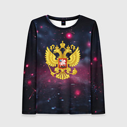 Лонгслив женский Герб России и фиолетовое свечение, цвет: 3D-принт