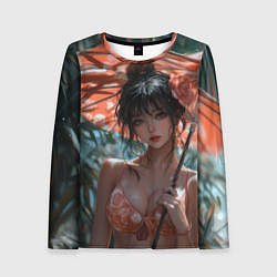 Женский лонгслив Азиатская девушка с зонтом