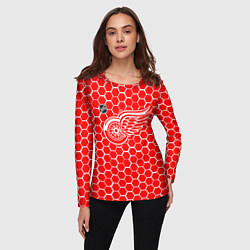 Лонгслив женский Детройт Ред Уингз - красные соты, цвет: 3D-принт — фото 2