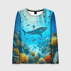 Лонгслив женский Белая акула в коралловом рифе, цвет: 3D-принт