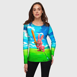 Лонгслив женский Розовый заяц с мечом из морковки, цвет: 3D-принт — фото 2