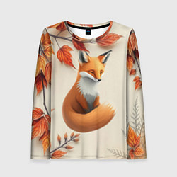 Женский лонгслив Лис под осенними листьями