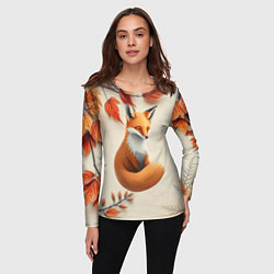 Лонгслив женский Лис под осенними листьями, цвет: 3D-принт — фото 2