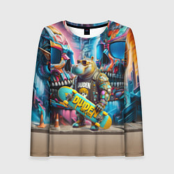 Женский лонгслив Hippo with longboard - graffiti