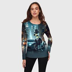 Лонгслив женский Бендер рядом с Ламборджини - неоновый Нью-Йорк, цвет: 3D-принт — фото 2