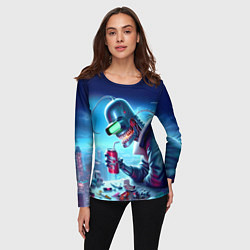 Лонгслив женский Кибер Бендер пьёт лимонад - неоновое свечение, цвет: 3D-принт — фото 2