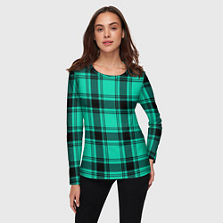 Лонгслив женский Checkered turquoise, цвет: 3D-принт — фото 2