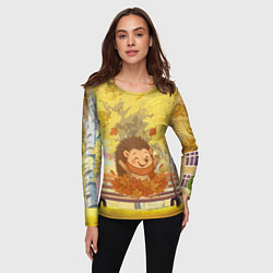 Лонгслив женский Ежик в осенних листьях, цвет: 3D-принт — фото 2