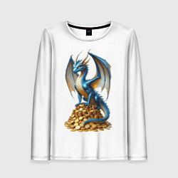 Лонгслив женский Синий дракон на куче золотых монет, цвет: 3D-принт
