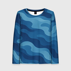 Лонгслив женский Синие волнистые линии в виде камуфляжа, цвет: 3D-принт