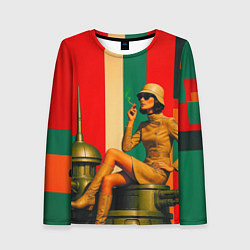 Лонгслив женский Милитари девушка на оружейной башне ретрофутуризм, цвет: 3D-принт