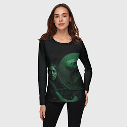 Лонгслив женский На батискаф с девушкой нападает Тилозавр ужасы, цвет: 3D-принт — фото 2
