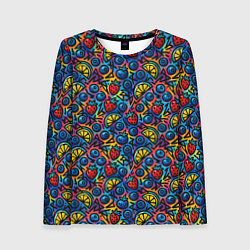 Лонгслив женский Тропические ягоды и фрукты паттерн, цвет: 3D-принт