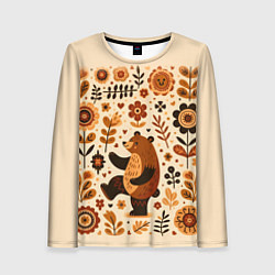 Лонгслив женский Мишка пляшет, цвет: 3D-принт