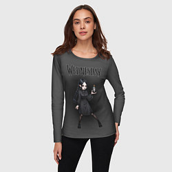 Лонгслив женский Уэнсдей держит пузырек яда, цвет: 3D-принт — фото 2