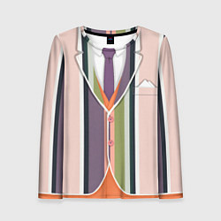 Лонгслив женский Полосатый пиджак с оранжевым жилетом, цвет: 3D-принт