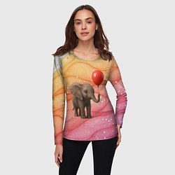 Лонгслив женский Слоненок с красным воздушным шариком, цвет: 3D-принт — фото 2