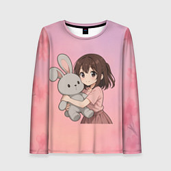 Лонгслив женский Девочка обнимает зайцика в аниме, цвет: 3D-принт