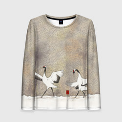 Женский лонгслив Журавли зимняя акварель